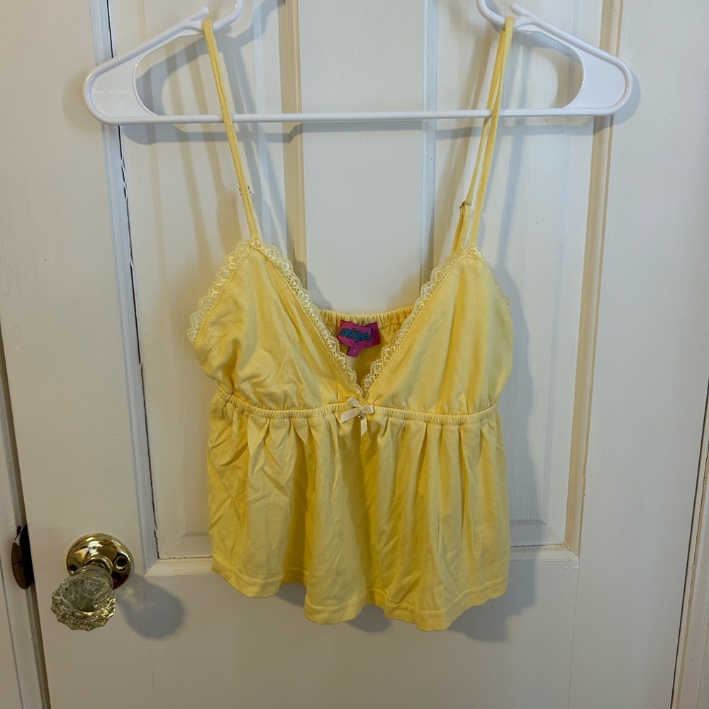 Yellow Lace Trim Cami Top and Sleep Shorts